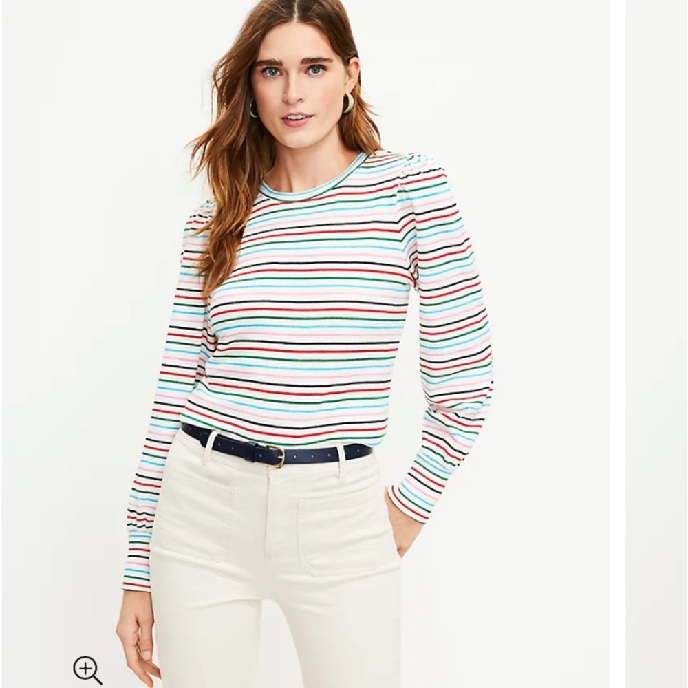 NWT LOFT Striped Puff Sleeve Sweatshirt